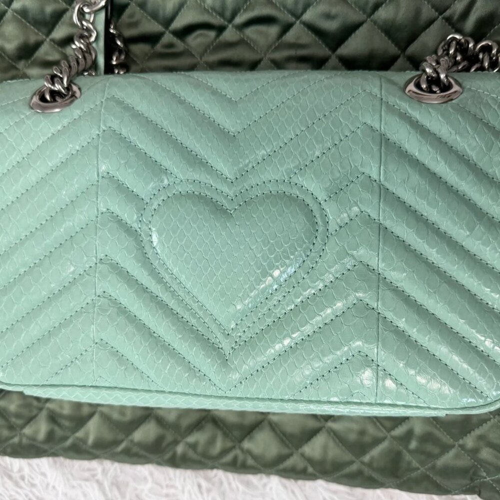 Gucci Medium Marmont Python Embossed Green Leather - image 3